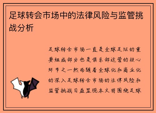 足球转会市场中的法律风险与监管挑战分析